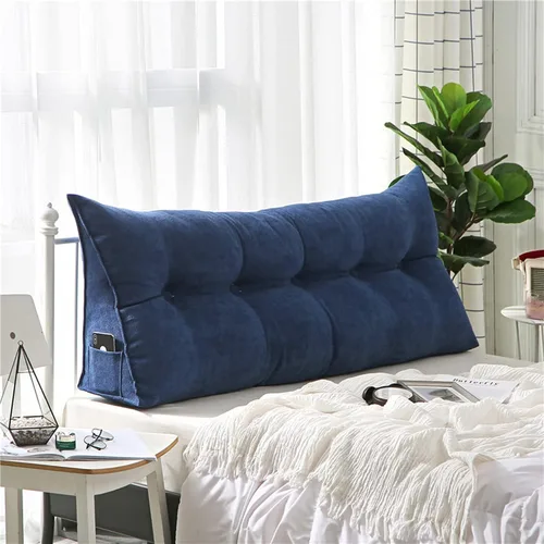 Miniatura 7 de Almohada grande con respaldo para cabecero, almohada de lectura, soporte de terciopelo, funda extraíble triangular para cama, sofá, cama doble Beige