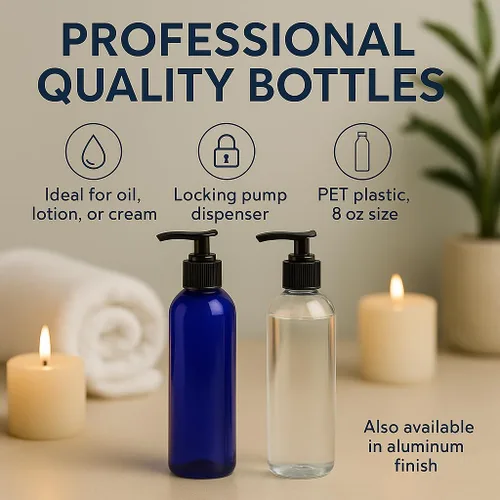Miniatura 4 de Royal Massage Botella con bomba tipo bala de 8 onzas, aceite de masaje, loción, jabón, dispensador de champú, PET sin BPA con bomba de bloqueo Verde