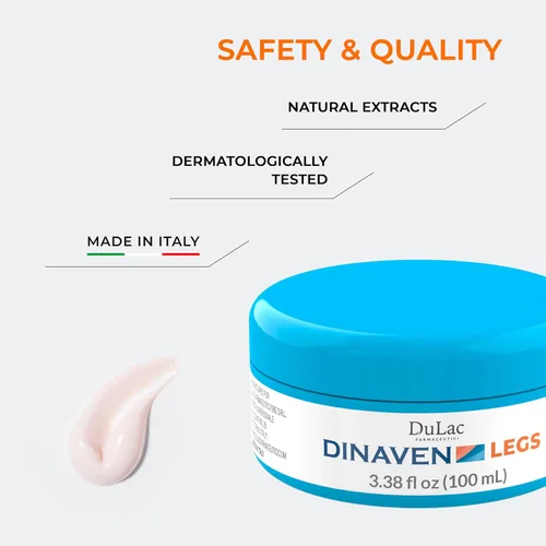 Miniatura 4 de Dulac, Dinaven Legs Gel Cream, refrescante y refrescante, con diosmina y mentol, extracto de castaño de indias, escoba de carnicero y vid roja