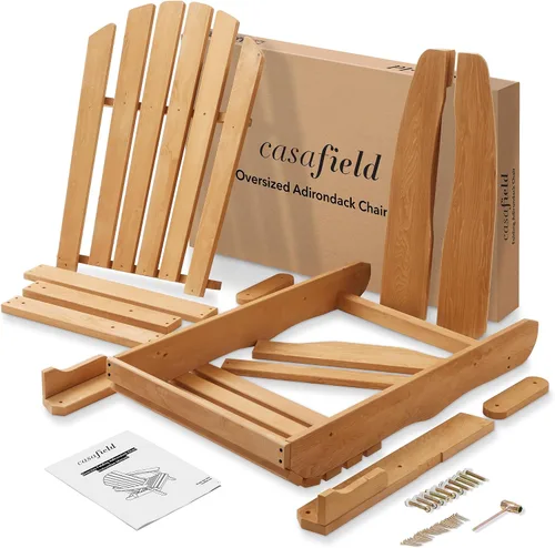 Miniatura 7 de Casafield Silla Adirondack plegable de gran tamaño, madera de cedro para exteriores, para patio, terraza, patio, césped y jardín, parcialmente Beige