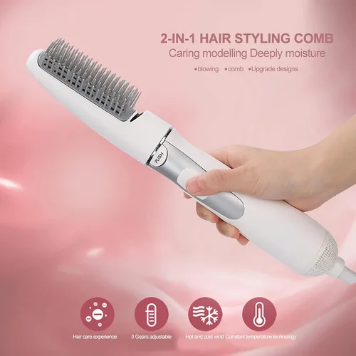 Miniatura 3 de ZJchao Cepillo secador de pelo 2 en 1, Ventilador de cepillo de aire caliente antiencrespamiento de iones negativos, Peine eléctrico profesional