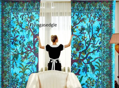Miniatura 10 de Cortinas de ventana de mandala hippie indio, gitano, bohemio, sol, luna, hermosas cortinas para dormitorio, sala de estar, balcón, cenefa