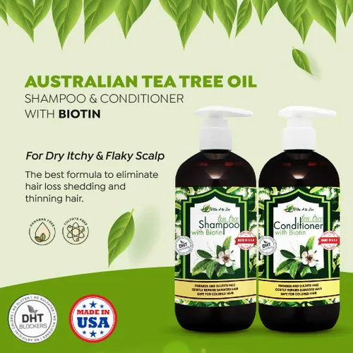 Miniatura 5 de Juego de champú y acondicionador de aceite de árbol de té y biotina para hombres y mujeres Fórmula de fuerza profesional Refresca y estimula