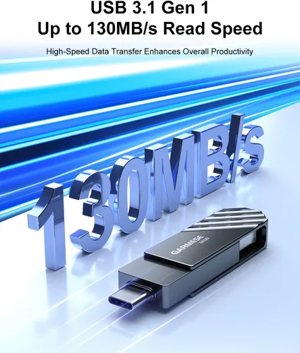 Miniatura 2 de Unidad flash USB C de 64 GB, velocidad de lectura de hasta 130 MB/s USB 3.1 Gen 1 de alta velocidad, memoria Plug and Play de doble puerto