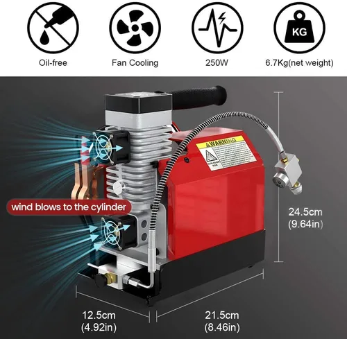 Miniatura 4 de GX PUMP CS2 - Compresor de aire portátil PCP, 4500 Psi/30 Mpa, sin aceite, alimentado por automóvil 12 V CC o 110 V CA con adaptador (incluido)