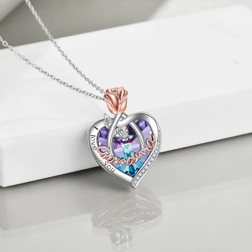 Miniatura 5 de POPKIMI - Joyería de plata esterlina 925 para mujer, collar con pendiente de flor y corazón de cristal, para cumpleaños, regalos para mamá, abuela