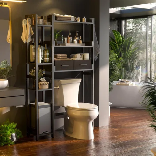 Miniatura 2 de Besiost - Estante de almacenamiento sobre el inodoro con 2 cajones - Organizador de baño de 7 niveles con estante ajustable, estante de ahorro