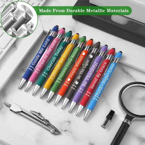 Miniatura 5 de 10 piezas bolígrafos para oficina, con citas inspiradoras sarcásticas, lápiz stylus táctil para pantalla, escrituras alentadoras, tinta negra