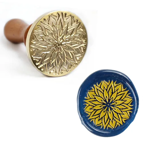 Miniatura 10 de Sello de cera con empuñadura de flor de mandala de 1.496 pulgadas, 1.575 pulgadas, con empuñadura, para invitación de boda, sellado de tarjetas