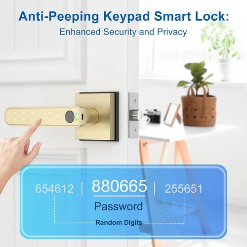 Miniatura 9 de Cerradura de puerta con huella digital dorada, perilla inteligente con impresión de dedos, cerradura de puerta de dormitorio sin llave con control