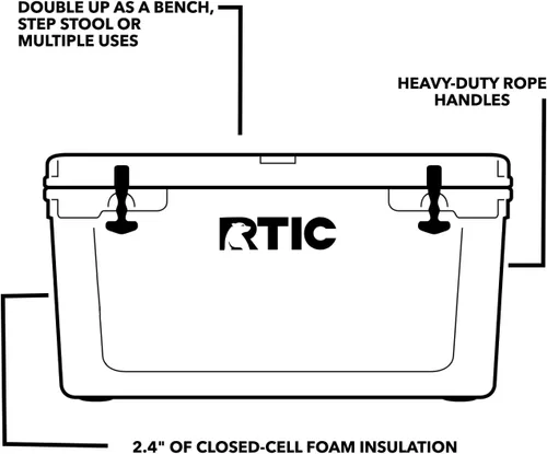 Miniatura 5 de RTIC - Hielera ultra resistente portátil de 65 cuartos de galón, tipo baúl, con aislamiento, para playa, bebidas, camping, picnic, pesca, barco