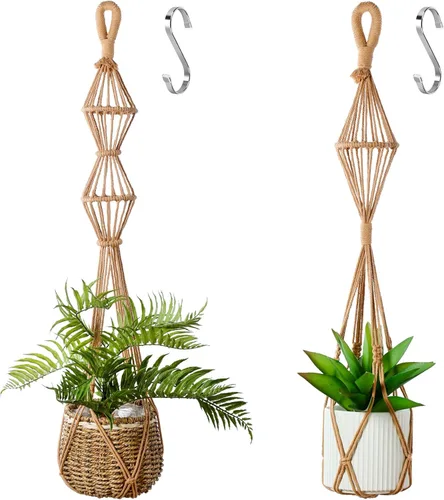 Miniatura 8 de 2 Piezas Colgadores de Macramé para Plantas de Interior, Maceteros Colgantes de Macramé Grandes para Macetas de hasta 10 pulgadas, Sin Borlas