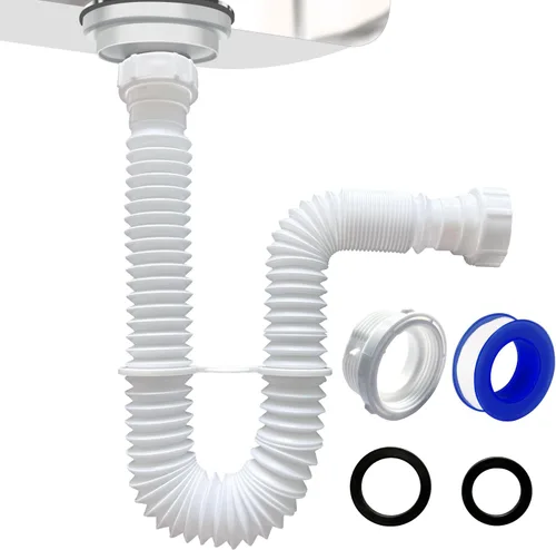 Miniatura 10 de VIVIDA Tubo de drenaje para fregadero de 1-1/2 pulgadas, tubo de drenaje flexible, trampa P flexible expandible de 7.5 a 17.7 pulgadas para baño