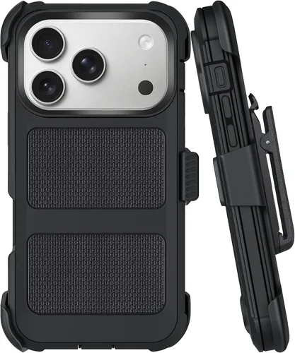 Miniatura 12 de Funda con clip para cinturón compatible con iPhone 12 Defender con soporte giratorio de 360°, protección resistente anticaídas y golpes, color negro