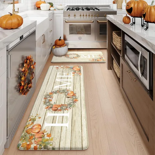 Miniatura 11 de KIMODE Alfombra Antifatiga para Cocina 2 Piezas, Alfombras de Cocina Impermeables y Antideslizantes, Alfombra de Cocina de Estilo Rústico para Piso