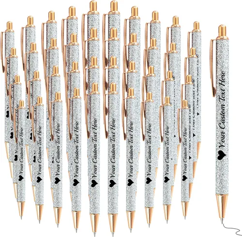 Miniatura 76 de Bolígrafos con purpurina personalizados con nombre, bolígrafos bonitos y bonitos personalizados, bolígrafos retráctiles de tinta negra, suministros