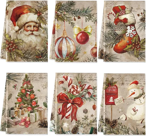 Miniatura 14 de Hosuly 6 Piezas Toallas de Cocina Navideñas Afroamericanas Paños de Platos de Santa Negro Toallas de Mano Navideñas Negras y Rojas Santa Ángel Acebo