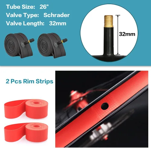 Miniatura 5 de Paquete de 2 neumáticos y tubos de bicicleta Cruiser de 26 x 2.125 pulgadas, neumáticos de pared blanca para bicicleta de playa con 2 palancas