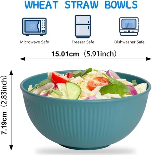 Miniatura 4 de LRUUIDDE Tazones Irrompibles para Cereales de 24 oz - Juego de Tazones Ligeros Reutilizables de Fibra de Paja de Trigo - Seguros para Lavavajillas
