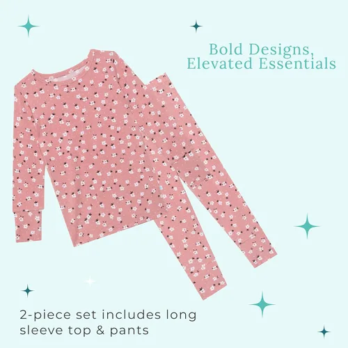 Miniatura 33 de Posh Peanut Pijamas para niñas, suaves, de viscosa de bambú para niños, pijamas a juego de manga larga para niñas
