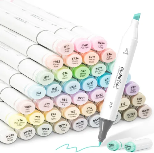 Ohuhu Marcadores de alcohol, 48 colores pastel: juego de marcadores artísticos de doble punta con certificación AP para artistas, adultos,