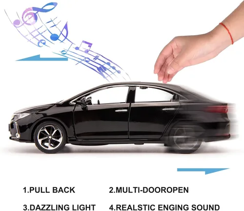 Miniatura 3 de BDTCTK Compatible con modelo de coche 1:32 Corolla, coche de juguete de aleación de zinc con sonido y luz que se tira hacia atrás para niños y Negro