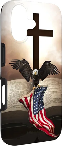 Miniatura 3 de Pretty Christian Cross Bible A Bald Eagle Grip American Flag Case for iPhone 17
