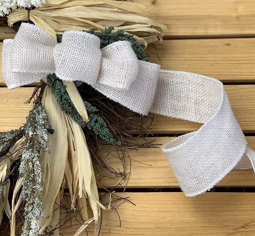 Miniatura 2 de Cinta tejida de arpillera de tela beige, 2 1/2 pulgadas x 10 yardas, borde con alambre, cinta de árbol de Navidad marfil para manualidades, adornos