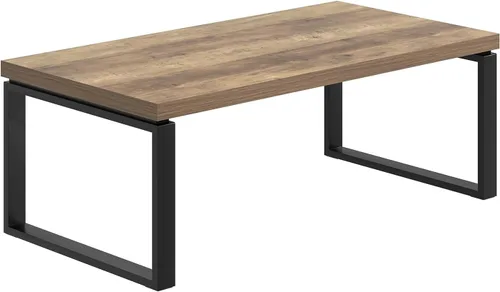 Miniatura 9 de EXCEFUR - Mesa de café, mesa moderna de madera y metal para sala de estar, mesa central industrial rectangular para oficina en casa, roble rústico