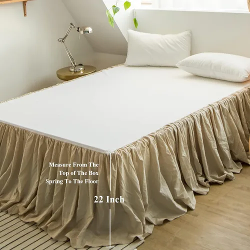 Miniatura 4 de BISELINA - Falda de cama de lino francés con volantes plisados de 22 pulgadas, caída a medida, mezcla natural de lino y algodón, funda para cama