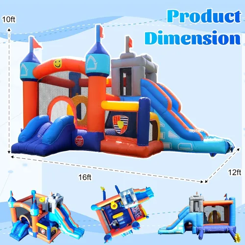Miniatura 3 de Casa de rebote comercial de 16 pies con soplador, 100% PVC inflable con 2 toboganes, pozo de bolas, túneles, escalada, carrera de obstáculos 6 en 1