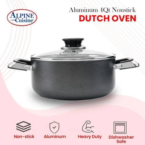 Miniatura 5 de Alpine Cuisine Olla antiadherente de 4 cuartos con tapa de vidrio templado y asas de transporte, utensilios de cocina multiusos, horno holandés