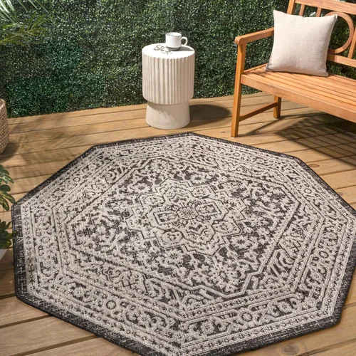 Miniatura 119 de Eyely BMS101D-28 - Alfombra de pasillo con textura de medallón de Santa Mónica Slesi, para interiores y exteriores, estilo costero, bohemio, Gris