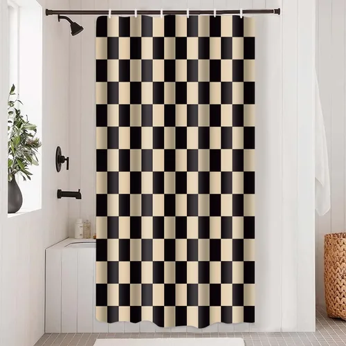 Miniatura 35 de Cortina de ducha a cuadros en blanco y negro, bonita cortina de ducha retro de tablero de ajedrez para decoración de baño, 72 x 72 pulgadas, cortina