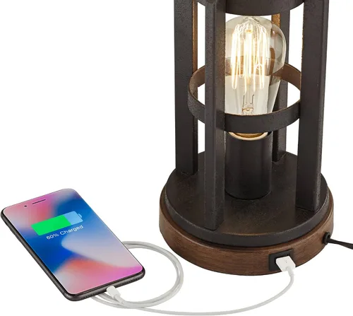 Miniatura 15 de Franklin Iron Works Lucas - Juego de 2 lámparas de mesa occidentales de 26 pulgadas de alto con puerto de carga USB y luz nocturna, pantalla LED