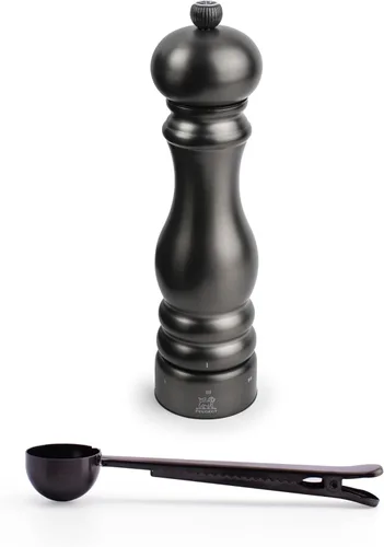 Peugeot Paris Chef Carbone u'Select - Molinillo de sal de acero inoxidable (8.7 in, 9 pulgadas, acabado de carbono, con clip para bolsa de especias)
