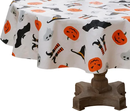 Miniatura 11 de Serafina Home Mantel de vinilo de Halloween: vinilo PEVA con mantel de respaldo de franela reutilizable (Jack O Lantern, 52 "x 70")