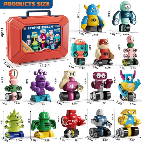 Miniatura 6 de Imanes Robot Juguetes de Construcción para Niños de 3-5 4-8 Años - 106 PIEZAS Juguetes de Monstruos Conjunto de Bloques de Construcción Apilables