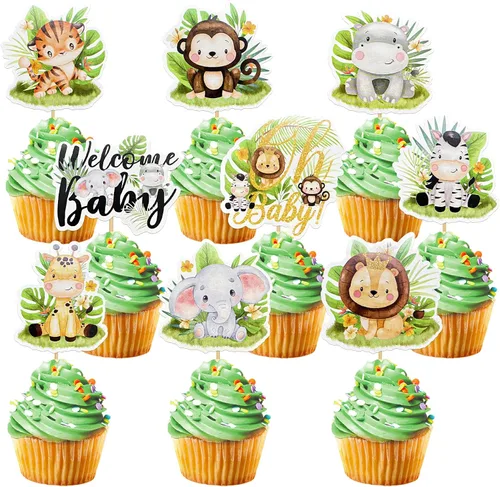 Weecent 45 piezas de decoración de fiesta de safari para baby shower, animales de la selva, decoración de fiesta de bebé, temática de safari,