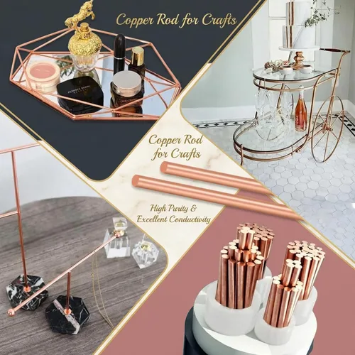 Miniatura 5 de Therwen 10 barras redondas de cobre puro de 11.8 pulgadas de longitud de metal sólido de cobre sólido, barra de torno para manualidades