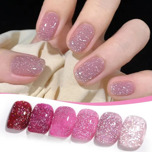 Miniatura 15 de Born Pretty Esmalte de uñas de gel con purpurina reflectante, 6 colores de primavera y verano, esmalte de gel holográfico de larga duración, juego