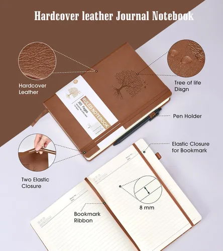 Miniatura 4 de Cuaderno rayado de 365 páginas B5, diario grande para escribir para hombres y mujeres, cuaderno con rayas universitarias, diario de cuero de tapa