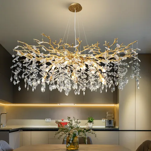 Miniatura 28 de YUYI Lámpara colgante de cristal de 8.3 pulgadas para isla de cocina, modernos candelabros de rama de árbol dorados, lámpara colgante redonda
