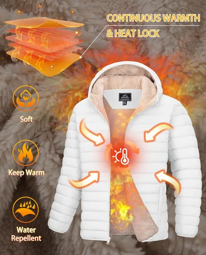 Miniatura 24 de MAGCOMSEN Chaqueta acolchada para hombre con capucha, forro de vellón, chaqueta térmica resistente al agua, chaqueta de plumón con cremallera