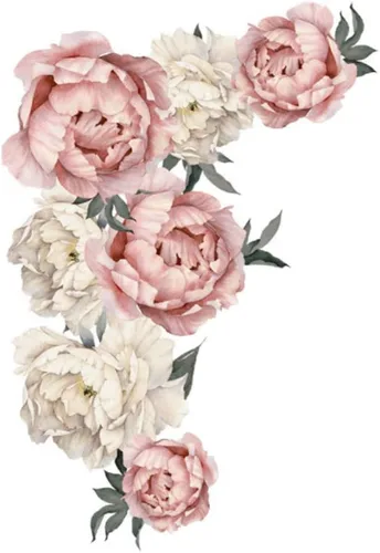 Horoper Pegatinas de pared florales de peonía, calcomanías de flores de pared familiar, calcomanías de flores de peonía, carteles de pared florales,