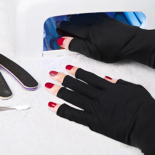Miniatura 6 de Syhood 3 pares de guantes de luz UV para lámpara de uñas de gel, guantes de manicura, guantes anti UV sin dedos, protegen las manos de la lámpara