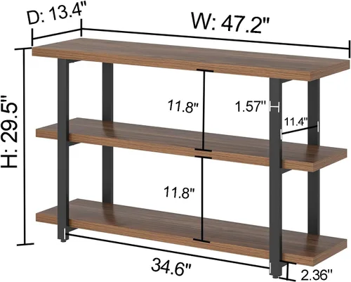 Miniatura 2 de FOLUBAN Mesas de consola para entrada, mesa de sofá moderna de madera y metal con estantes de almacenamiento para sala de estar, pasillo, entrada