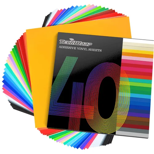 TECKWRAP - Hojas de vinilo con adhesivo permanente, paquete de 40 hojas de 12 x 12 pulgadas, colores surtidos para cortadores de manualidades