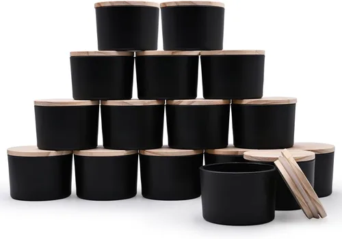 Miniatura 43 de SHOWIN Tarros gruesos para hacer velas, 16 unidades, tarros vacíos de 7 onzas con tapas de madera para hacer velas, contenedor de muestra