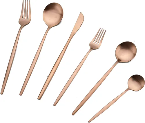 Miniatura 11 de Juego de cubiertos de acero inoxidable de 36 piezas con acabado satinado y mango plano, juego de utensilios de cocina para 6, incluye cuchara